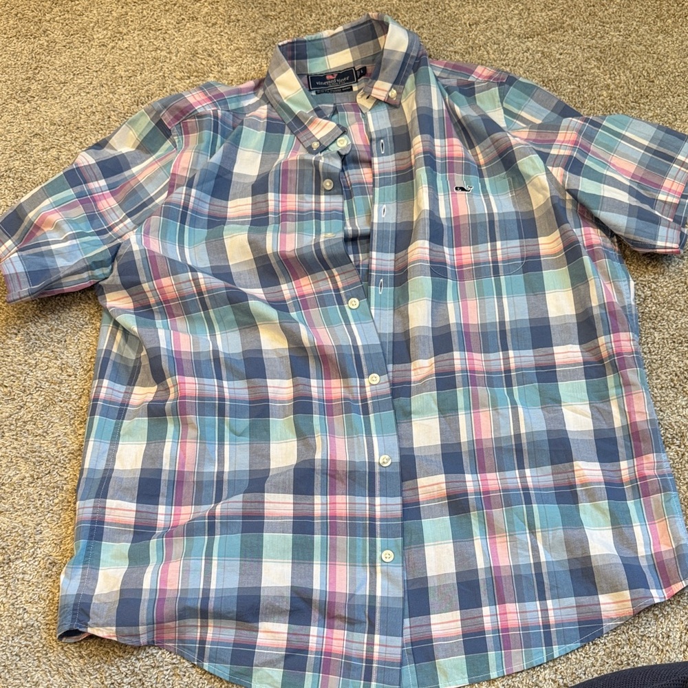 Vineyard Vines Blue and Pink Plaid Shirt